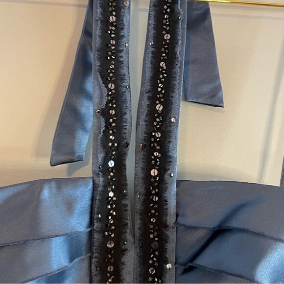 BCBGMaxAzria Blue Grey Woven Embellished Halter Dress | SZ 4 - Picture 8 of 16